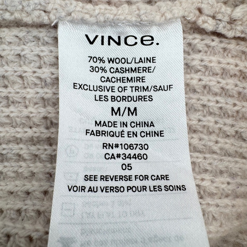 Vince Cardigan Womens Medium Beige Wool Cashmere Waffle Knit Open Front Sweater - Picture 8 of 10